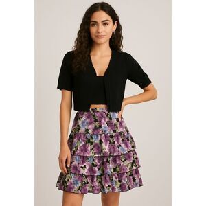 NOTATIONS Womens Floral Layered Ruffled Elastic Waist Skirt PL Petite Large